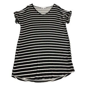 Antistar Dress Womens Large Black White Striped Knit Shirt Stretch Alt Emo Goth